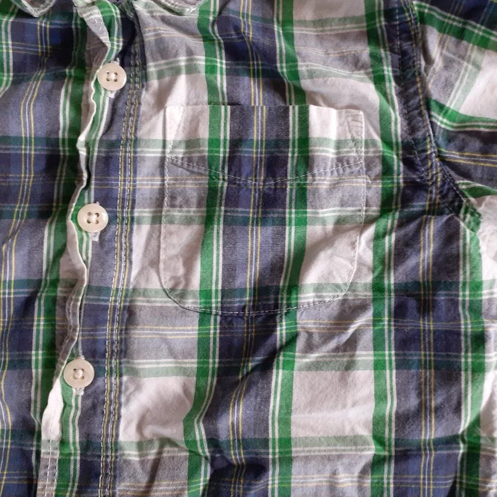 Oshkosh Boys Shirt Button Down Blue Green Plaid Long Sleeve Size 3T